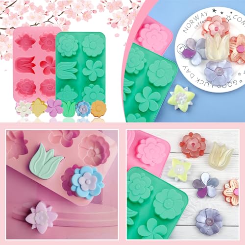 Flower Silicone Molds Tulip Daisy Flower Soap Molds 2Pcs Tulip Shape Candle Mold Daisy Floral Resin Clay Wax Soap Mold Floral Silicone Moldes para Velas for Candles Polymer Clay Craft - color: Pink Green