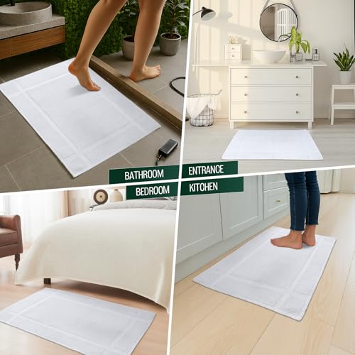 Pearl Linens Pack of 2 100% Cotton Bath Mat 20x30 inches, Soft & Absorbent Quick Dry Bathroom Mat Set, Not Bathroom Rugs, After Shower Mat, Bath Tub Mat, 687 GSM, Machine Washable, White - color: White, size: 20x30 - Set of 2