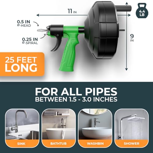 MEISTERFAKTUR drain snake [25FT] - Auto Feed - Ideal plumbing snake for sink and drain unblocking - Solid drain auger for real DYIs! - color: 25 FT (new)