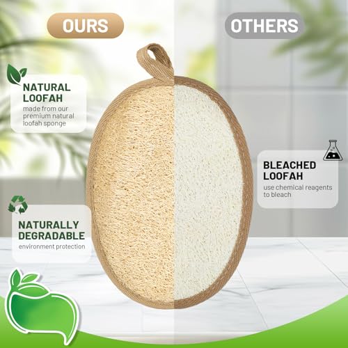 2 Pack Loofah Sponges, Plant Fiber Body Scrubbers, Seed-Free Processed, Gentle Exfoliating Bath Loofah, Reusable Shower Essentials for Daily Bathroom and Travel Use