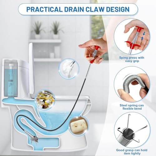 78 Inch Drain Snake Clog Remover, Flexible Grabber Tool with Strong 4-Claw, for Sink, Shower, Bathtub, Toilet & Kitchen - style: 78 IN