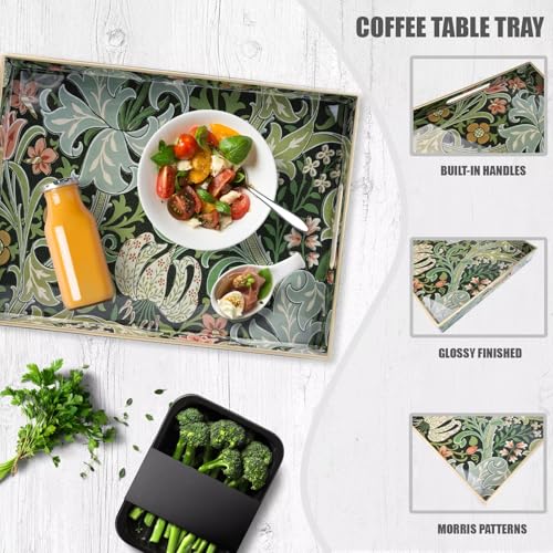 Spsyrine Serving Tray with Handles, Plastic Decorative Tray for Coffee Table, Living Room, Home Decor, Golden Lily - color: Multi a
