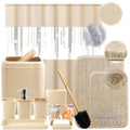 Beige Bathroom Accessories Set with Glitter Shower Curtain and Rugs,Bathroom Sets with Extra Soft and Absorbent Bath Rugs Sequin Shower Curtain Green Bathroom Sets for Bath Decor - size: Bath Set+Shower Curtain+Bath Rugs, style: Beige