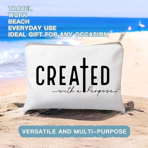 Created With a Purpose Women Makeup Bag Christian Decor Self Love Gift Toiletry Bag Religious Faith Cosmetic Pouch Linen Cotton Inspirational Multi-Purpose Bag Gift - color: Created with a Purpose