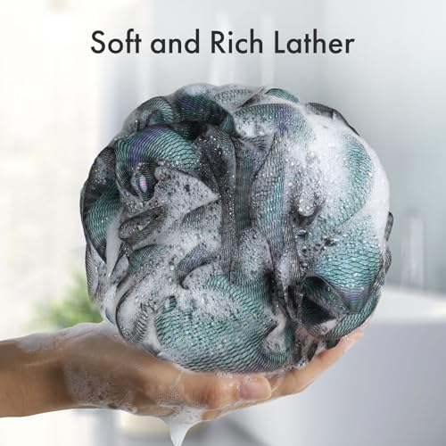 AmazerBath Charcoal Loofah Sponge, Large Shower Loofah 75g/PCS - Body Scrubber Loofa Set of 4 - Charcoal Blue, Green, Purple & Red, Bath Sponge for Men and Women - style: Charcoal Blue, Green, Purple & Red (75g)