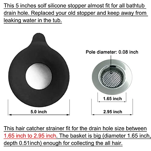 Seatery 2PCS Bathtub Stopper Hair Catcher Kit, Bathtub Drain Strainer, Tub Stopper Plug Cover, Sink Filter, Silicone Drain Stopper for Bathroom, Laundry (Black) - color: Black