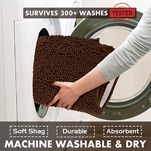 LuxUrux 2-Piece Bathroom Rug Set – Plush Chenille Runner & U-Shaped Toilet Mat, Soft, Absorbent & Non-Slip Design (20x20 U & 27x47 inches, Brown) - color: Brown, size: 2 Piece Set - X Large