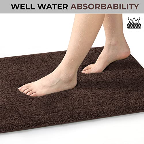 YHF Bathroom Rugs 24" X 35", Extra Thick & Soft Microfiber Shaggy, Machine Washable Bath Mats, Absorbent Bath Rugs, Non-Slip Rubber Backing Bath Mat for Bathroom Floor, Tub and Shower, Brown - color: Brown, size: 24" X 35" (Rectangular)