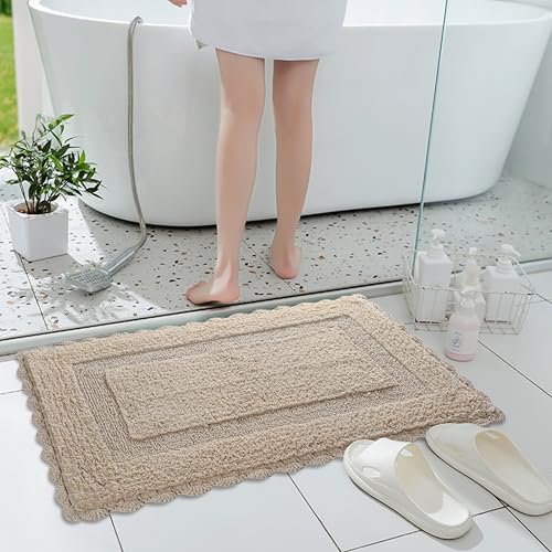 Savi Home Cotton Crochet Bathmat with Antiskid 17x24 Natural Sand, 100% Pure Cotton, Super Soft Linen, Plush & Absorbent, Hand Tufted Heavy Weight Construction, Full Reversible Step Out Rugs - color: Natural Sand, size: 1'5" x 2' (Rectangular)