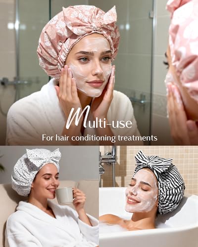 Yanibest Shower Cap for Women Reusable Waterproof, Adjustable Non-Slip Shower Hair Cap, Washable Bath Hat - color: Pink