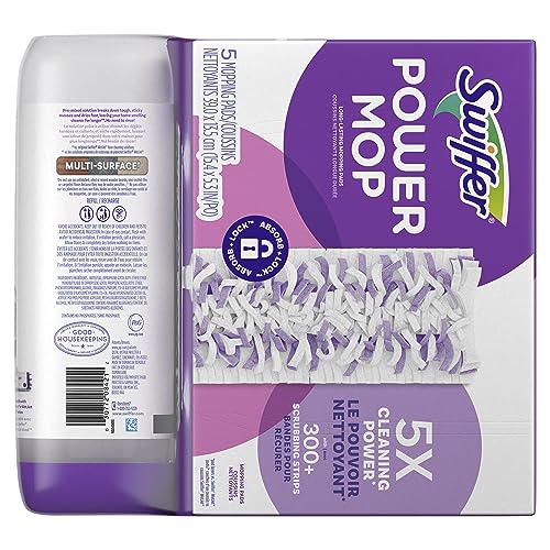 Swiffer Power Mop Refill Pack, Floor Cleaner for Mopping Tile, Vinyl, Laminate, Wood in Home, Bathroom, Kitchen, All Purpose Multi-Surface Cleaning, 5 Pads + 1 Lavender Solution, Pack of 4 - size: 4 Fl Oz (Pack of 1)