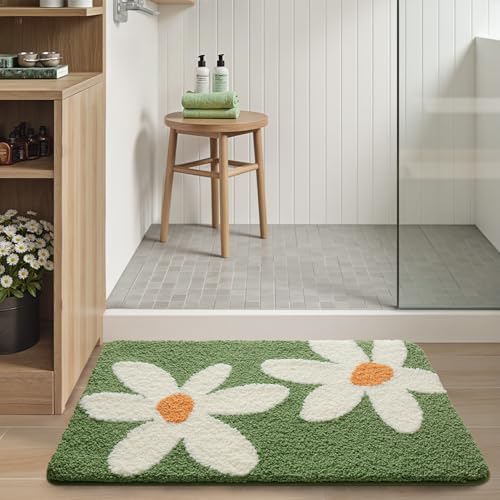 LUMI Bathroom Rug 20x32, Soft Absorbent Microfiber Bath Mats, Non-Slip Machine Wash Bath Mats for Bathroom, Shower and Bathtub Floor, Daisy - color: F-daisy, size: 20"x32"