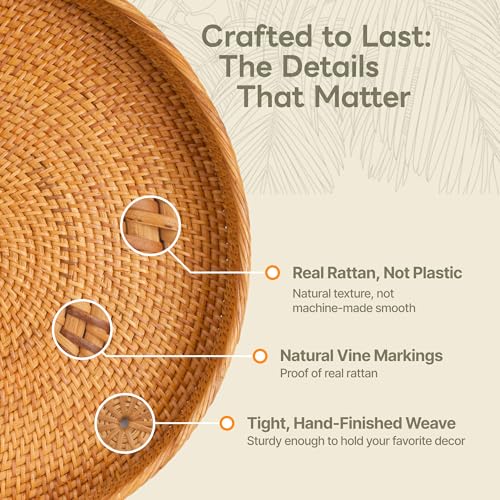 Round Rattan Tray 16" — Hand-Woven Wicker Tray for Home Decor (Smoky Brown) - color: Smoky Brown, size: 16"