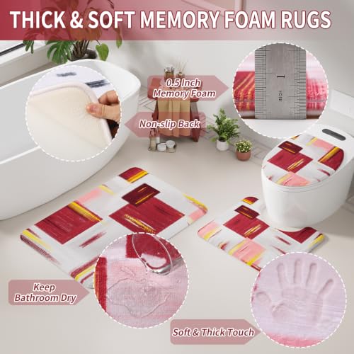 XLHOMO Bathroom Set - Burgundy Bathroom Accessories Set, Bathroom Sets with Shower Curtain and Rugs, Burgundy Shower Curtain Set with Bathroom Trash Can, Soap Dispenser, Soap Dish for Home Decor - color: Plaid Burgundy & Gold, size: Complete Set + Bath Ru