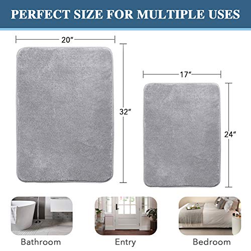 H.VERSAILTEX Bath Mat Memory Foam Set Bathroom Rug Set Flannel Velvety Bath Mat Luxury Extra Soft and Absorbent Non Slip Rugs for Bathroom/Bedroom Washable(2 Pack- 20"x 32"/ 17"x 24", Grey) - color: Grey, size: 20" x 32" Plus 17" x 24"