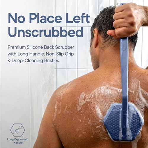 TOOLETRIES Silicone Back Scrubber for Shower, Bath Brush - Glacier | Long ergonomic handle and non-slip grip make exfoliating hard-to-reach areas simple and comfortable. - color: Glacier