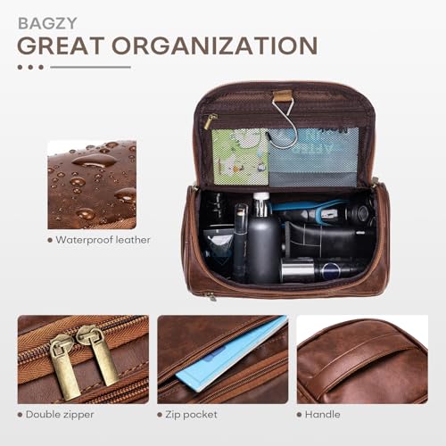 Travel Toiletry Bag for Men, Hanging Hygiene Bag EDC Pouches Small Dopp Kit Water-resistant Mens Shaving Kit Bags PU Leather Toiletry Organizer for Travel Weekend Fitness Hospital Brown - color: Brown