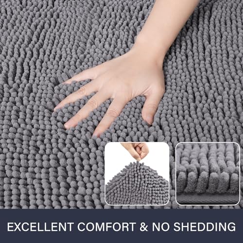 LOCHAS Luxury Bathroom Rug Shaggy Bath Mat 24 x 36 Inch, Washable Non Slip Bath Rugs for Bathroom Shower, Soft Plush Chenille Absorbent Carpets Mats, Gray - color: Grey, size: 2' X 3' (24''x36'')