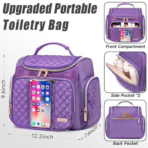 Tealari Large Toiletry Bag for Women Men,Bathroom Bag,Water Resistant Shower Bag,Makeup Bag,Portable Shower Caddy for College Dorm,Hanging Travel Toiletry Bag with Transparent Waterproof Phone Pocket - color: Purple-1