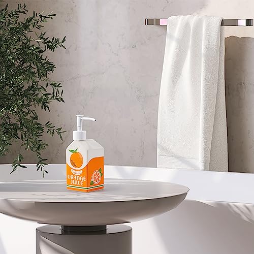 Ceramic Orange Juice Bottle Soap Dispenser, Refillable Lotion Pump Bottle for Bathroom Kitchen Dish Soap | Cute Funny Design, Refillable, Reusable, 300ml/10oz - color: Juice