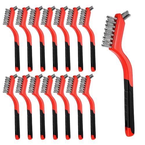 24 PCS Wire Brushes for Cleaning, Stainless Steel Wire Scratch Brush Set Heavy Duty Bristles with Curved Handle Grip Small Metal Wires Brushes for Rust Dirt and Paint Cleaning