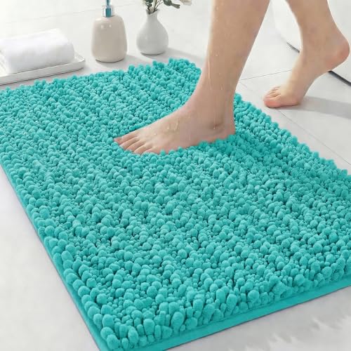 ILANGO Bathroom Rugs Sky Blue 32x20,Extra Soft Absorbent Chenille Bath Rugs,Thick Non-Slip Shaggy Bath Mat,Machine Washable Quick Dry Bath Mats for Bathroom Floor, Tub, Shower Accessories - color: Sky Blue, size: 20"×32" Bathroom Rug