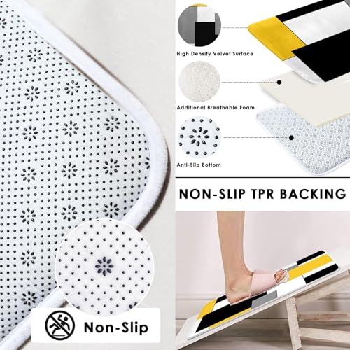 Yellow Geometric Shower Curtain Set with Toilet Lid Cover and Non-Slip Rugs for Bathroom, Black White Grey Checkered 4 Pcs Shower Curtain, Modern Abstract Bathroom Set with 12 Hooks - color: Abstract Geometric Yellow