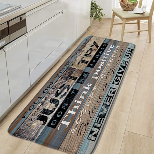 Inspirational Quote Bathroom Rugs Motivational Word Proverb Rustic Wooden Plank Blue Brown Vintage Barn Door Country Farmhouse Bath Mat Bedroom Kitchen Toilet Floor Doormat 24x60 - color: Brown, size: 2' x 5' (Rectangular)