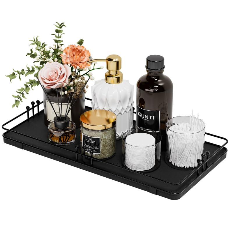 Toilet Paper Basket, Bathroom Basket for Counter Toiletries Towel Decor TP, Toilet Tank Tray, Guest Back of Toilet Organizer Storage, Vanity Tray for Perfume Makeup, Kitchen 13”x6.5” Black - color: Black + Black, size: 13" x 6.5" x 1.6"