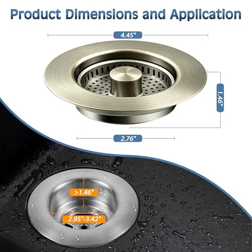 Kitchen Sink Drain Strainer 3 in 1, 304 Stainless Steel Pop Up Sink Stopper, Anti-Clogging Sink Drain Strainer for US Standard Kitchen Drain (Light Bronze) - color: Light Bronze, size: 1 Pack