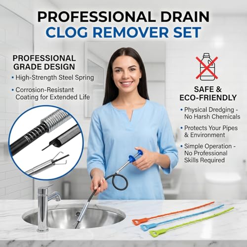Drainage Snake, Drainage Cleaner, and Hair Removal Tool - Upgraded Version With Easier Pressing, Suitable for Toilet Unclogging, Sink, Shower, Flexible Drainage Snake - (23 inches, 79 inches)