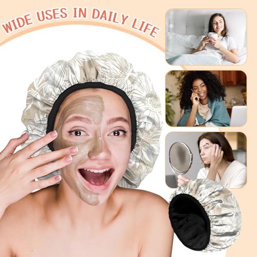 Luxury Shower Cap Terry Lined Reusable Triple Layer Waterproof Hair Elastic Caps Shower Bath Hat for Women Girls Cute Aesthetic-Golden Sunflower - color: AL2-Golden Sunflower