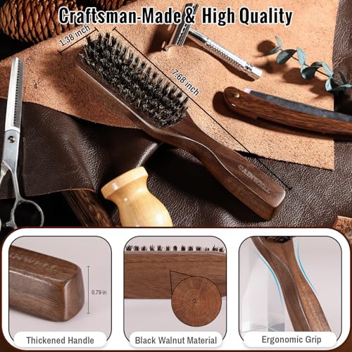 GAINWELL Mens Wild Boar Bristle Hair Brush for Men, Slick Back Hair Brush with Stiff Bristles for Thick & Thin Hair, Beard Brush Natural Black Walnut Wooden Handle Hairbrush - size: Regular