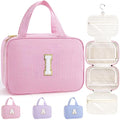 TOPEAST Travel Toiletry Bag for Women - Hanging Toiletry Bag Initial Makeup Bag, Portable Toiletries Cosmetic Bag, Airplane Travel Essentials - Letter I, Pink - color: Pink, style: I