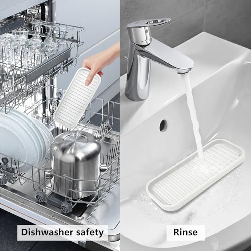 Silicone Sponge Holder for Kitchen Sink - Soap Tray 2 Pack White | Kitchen soap tray, sponge tray, sink organizer, dish caddy; soap holder, soap dispenser, scrubber, spoon holder, accessories - color: White