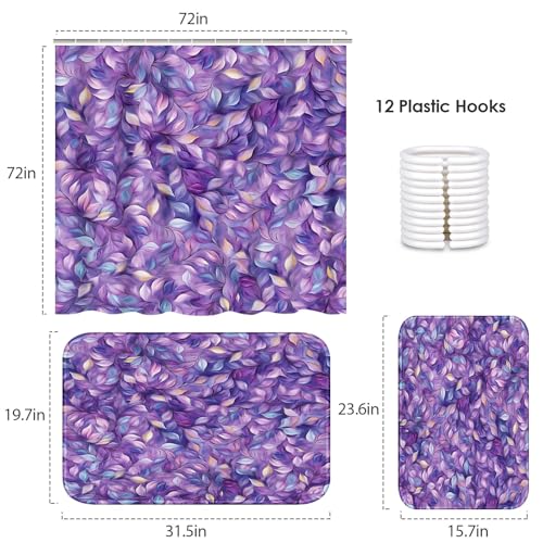ArtSocket Purple Plant Leaves Bathroom Set with Shower Curtain and Bath Rugs and Accessories,Oil Painting Art Non-Slip Shower Curtain Set,Bathroom Decor 3 Pcs - color: Purple Plant Leaves
