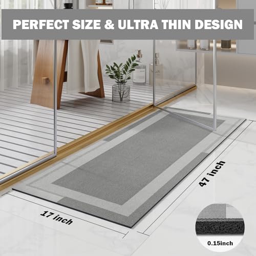 YDKGL Non Slip Long Bath Mat Bathroom Runner, Rubber Backing Ultra Thin Bathroom Rugs Fit Under Door Quick Dry Super Absorbent Washable Bath Rug Shower Mat for Bathtub Sink Floor, Grey 17"x47" - color: A- Light Gray, size: 17” x 47“