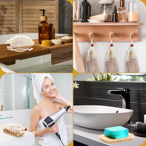 Baderke 36 Pcs Soap Saver Set for Packaging Gift Including Wooden Dish Holder Exfoliating Bag with Drawstring Soap Pads for Mother's Day Bar Wedding Baby Shower Homemade Gift(Wood Color) - color: Wood Color
