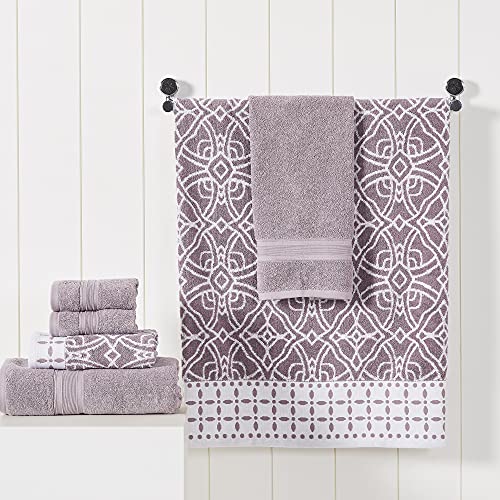 Modern Threads Monroe 6-Piece 100% Cotton Towel Set – Reversible Yarn Dyed Jacquard & Solid – Includes 2 Bath Towels, 2 Hand Towels, 2 Washcloths – Absorbent, Quick Dry, Soft & Durable – Orchid - color: Orchid, style: Modern