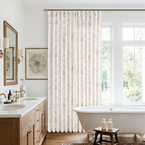96 Inches Coffee Floral Linen Curtains for Living Room 8ft Light Filtering Beige Tan Sketch Flower Patterned Curtain with Hooks Rings Memory Shaped Botanical Pinch Pleated Decorative Drapes - color: Coffee, size: 40"W x 96"L (Pack of 2)