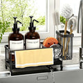 Kitchen Soap Dispenser Set with Sponge Holder and Towel Rack, 17OZ Glass Bottle, Hand and Dish Soap Dispenser Set, Non-Slip Silicone Pad, Brush Holder, Kitchen Sink Caddy Organizer Countertop (Amber) - color: Amber