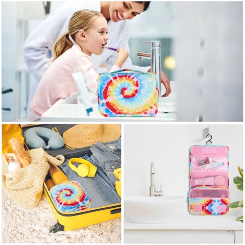Kids Hanging Toiletry Bag for Girls, Travel Toiletry Bag for Little Young Girls Cosmetic Makeup Waterproof Wash Bag Toddler Traveling Toiletries, Tie Dye Pink - color: Tie-Dye Pink