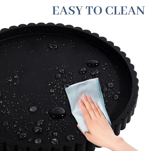 Round Bathroom Tray Silicone Kitchen Counter Decor Vanity Organizer Decorative Coffee Table Tray for Perfume, Candle, Soap Dish, 12 Inch, Black - color: Black, size: 12"