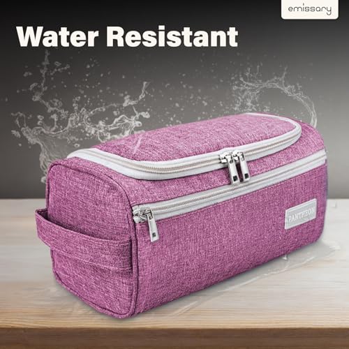 emissary Hanging Travel Toiletry Bag for Men, Dopp Kit - Pink | Built-in hook, waterproof wipe-clean lining, clear & mesh pockets; men's travel toiletry organizer, folds flat - color: Pink