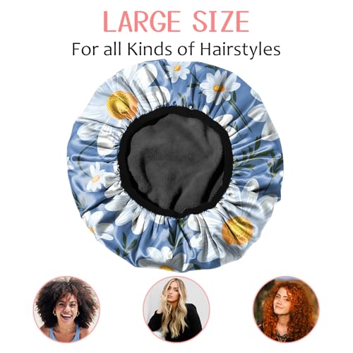 Luxury Shower Cap Terry Cloth Lined EVA Waterproof Reusable Triple Layer Elastic Hair Bath Caps for Women Girls Cute (C19-Chrysanthemum) - color: C19-Chrysanthemum
