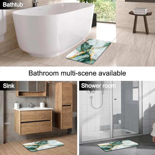 Lnond 4Pcs Marble Bathroom Sets with Shower Curtain and Rugs,Green Gold Marble Modern Art Bathroom Shower Curtain Sets with Rugs and Accessories - color: Green Gold Marble