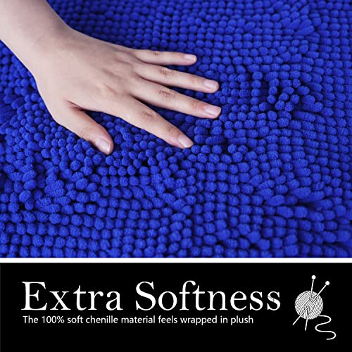 Bathroom Rugs Chenille Bath mat 2 Piece Set, Super Absorbent, Strong PVC Non Slip Backing, Bath mats for Bathroom, Plush Shaggy, Thick, Machine Washable, Bathtub, Toilet.(Royal Blue) - color: Royal Blue, size: 20''×20''U-Shape+20''×32''