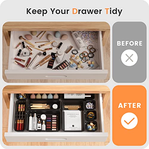 【Military Grade】A-LuGei Drawer Organizer,【𝟱𝗦𝗶𝘇𝗲】Makeup organizer,【Holds 177 Items】Bathroom Organizers and Storage,Organization and Storage,Desk Drawer Organizer for Vanity【Black】 - color: Black