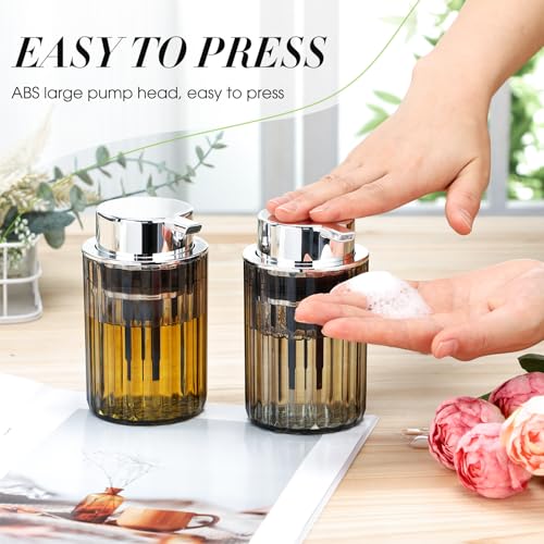 Potchen 2 Pcs Refillable Foaming Hand Soap Dispenser 10 oz Plastic Dispenser Pump Lotion Foaming with Silver Pump for Bathroom Vanities Kitchen(Gray) - color: Gray