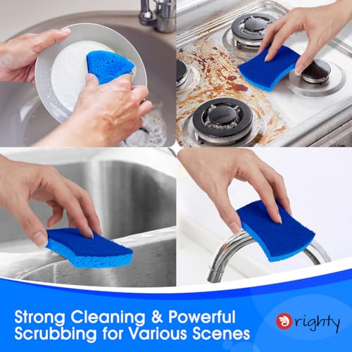 Orighty Non-Scratch Cellulose Scrub Sponges 24 Pack, Kitchen Sponges for Kitchen, Bathroom, and Household, Dual Side Sponge for Dishes, Non-Scratch Sponge Safe on Non-Stick Cookware, Car and More - color: Blue